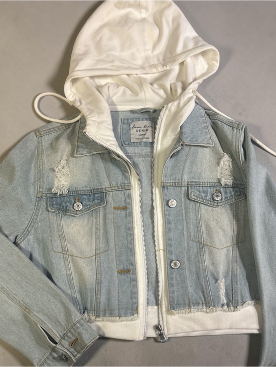 Love Tree Jackets & Blazers - Love Tree Light Blue Denim Jacket with White Hood